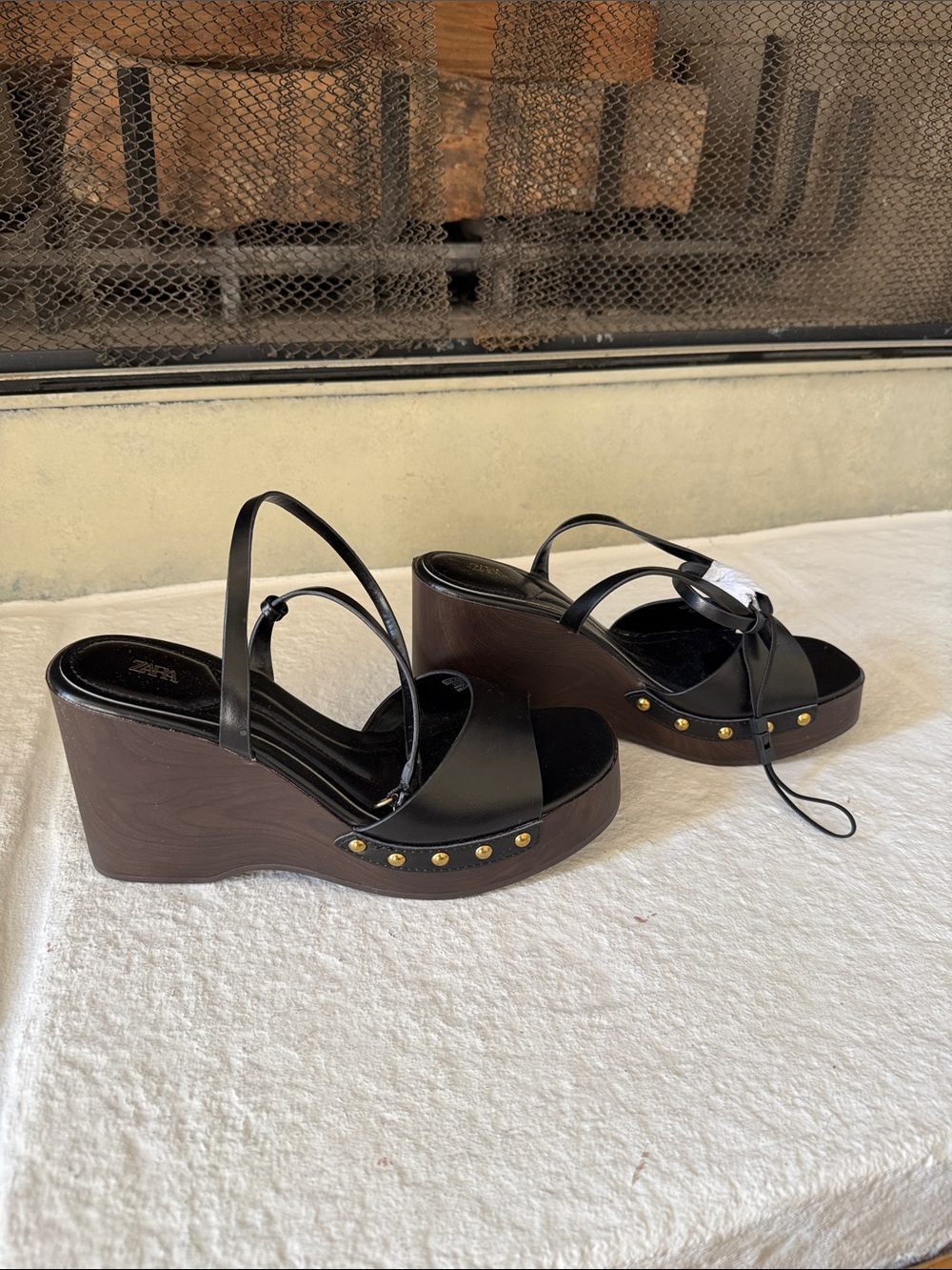 Zara Platform Wedge Sandals with Gold Stud Accents - Women